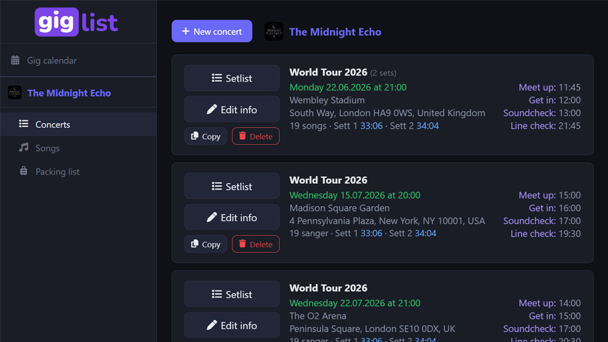 giglist screenshot