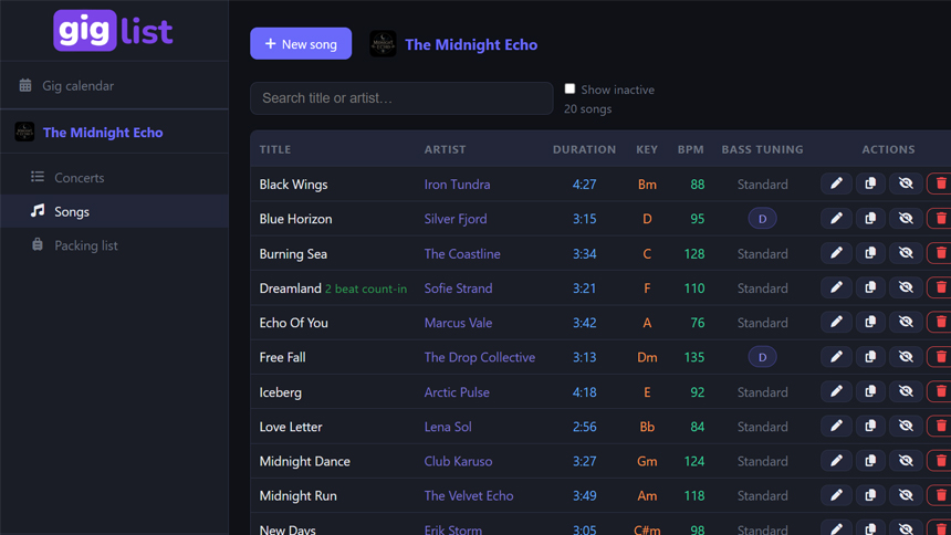 giglist screenshot